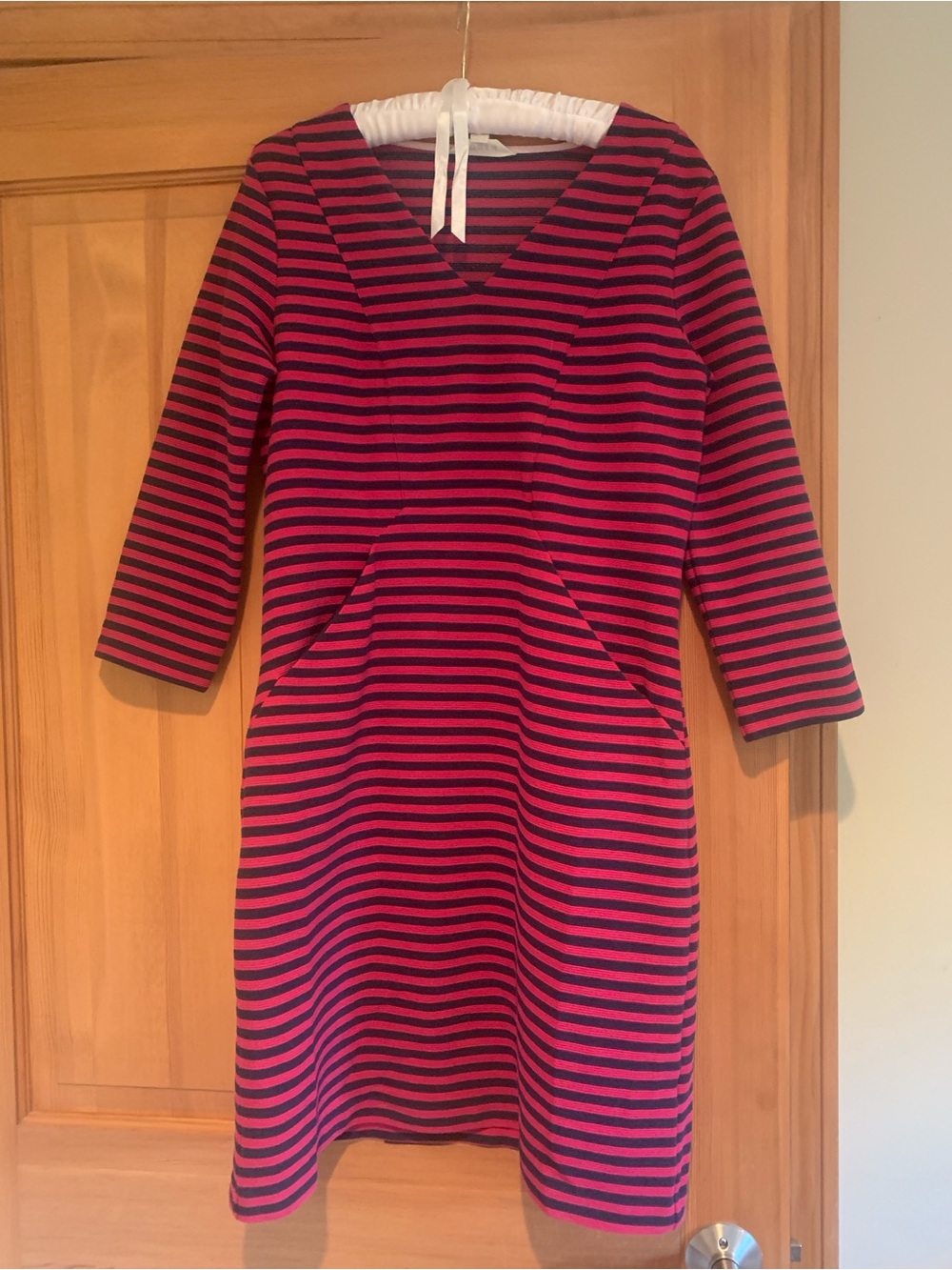 Womens Fuchsia and Navy Striped Knit Dress